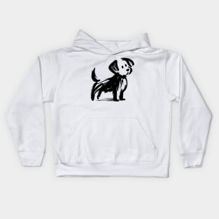 Simple stick figure drawing of a dog in black iink Kids Hoodie